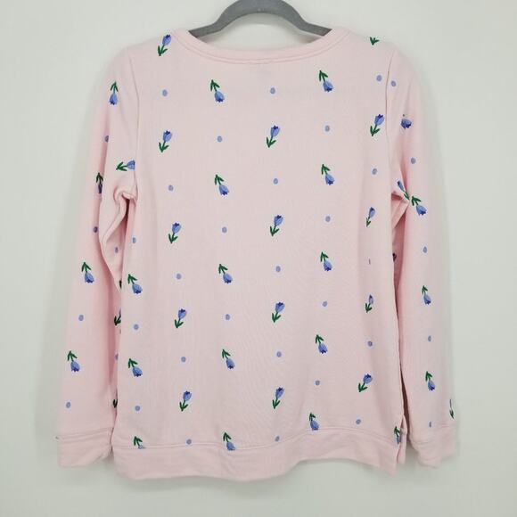 Talbots Embroidered Floral Sweatshirt XS Pullover Crew Neck Light Pink Coquette - Picture 6 of 10